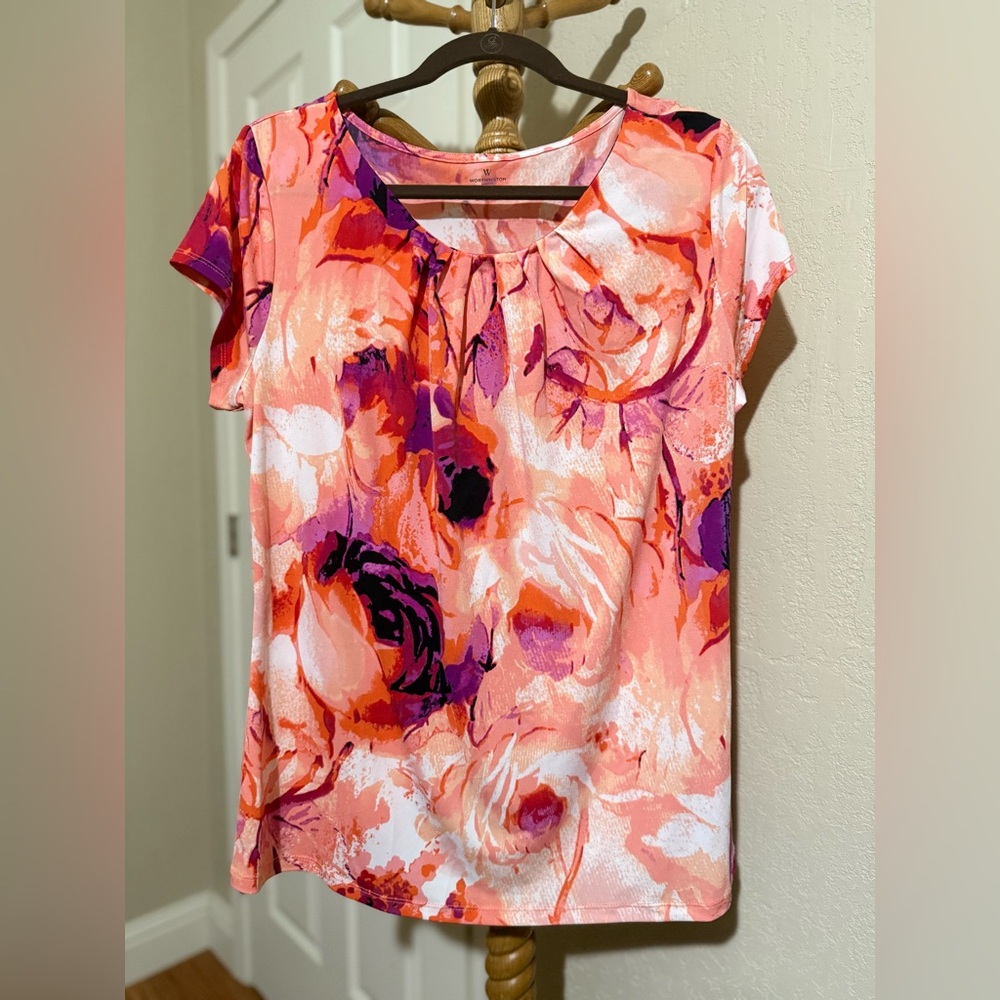 4/$15 Worthington Floral Print Blouse - Pink and Orange Size Petite XL